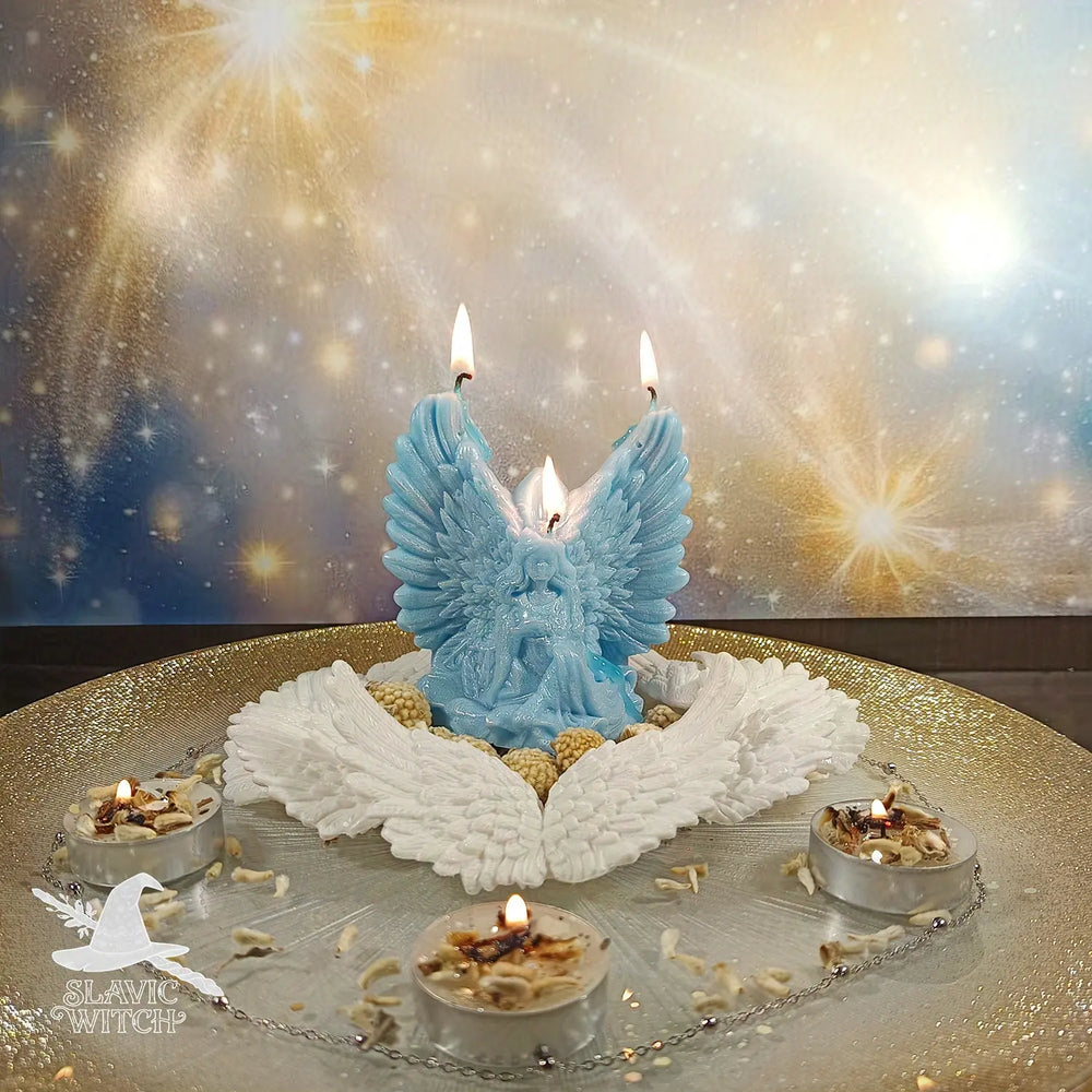 Healing and protection spell ritual with angel candle for spiritual wellbeing and protection