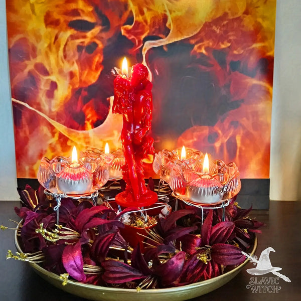 Obsession spell ritual with red candle for intense attraction and romantic passion