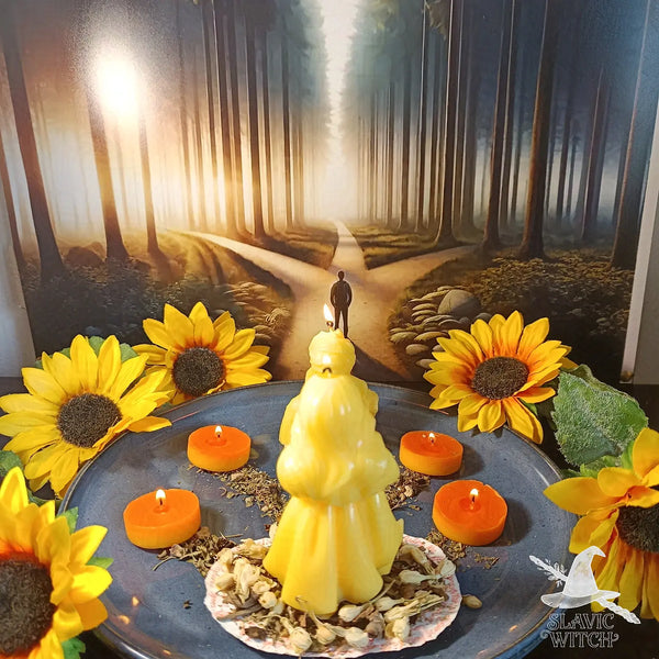 Road opener spell ritual with yellow candle for removing obstacles and opening opportunities