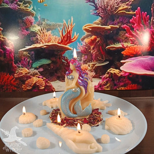Siren's Call attraction and beauty spell ritual with mermaid siren candle for love and seduction