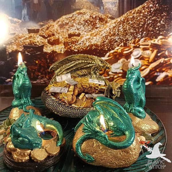 ritual setup for Slavic dragon hoard money spell focused on wealth and financial accumulation